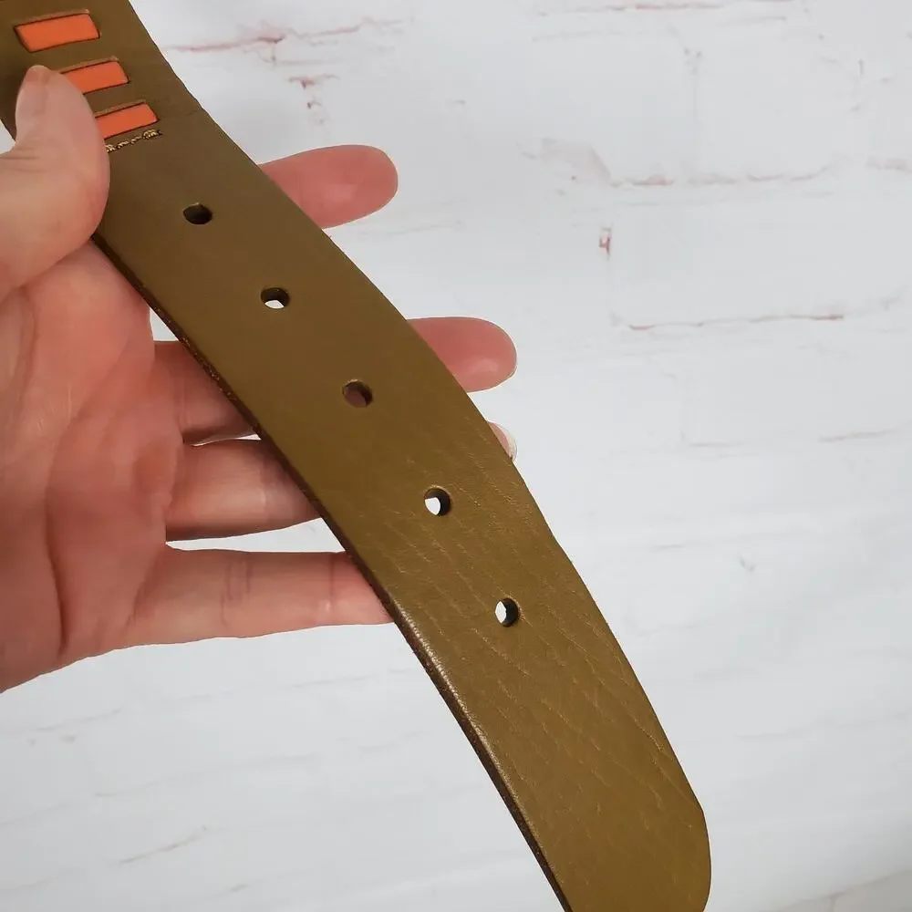 Fossil Leather Belt Womens Small Brown Orange Gold Tone Buckle